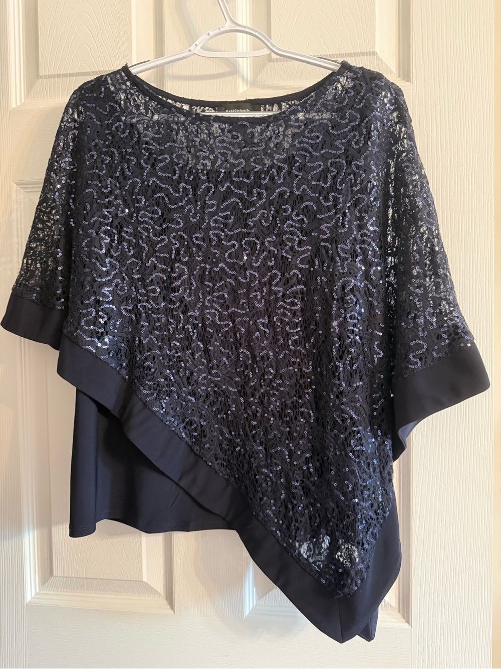 Embellished Navy Sequin Layered Poncho Top